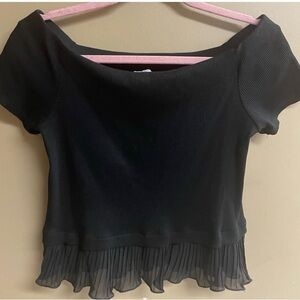 Zara Black Crop Top with Sheer Hem